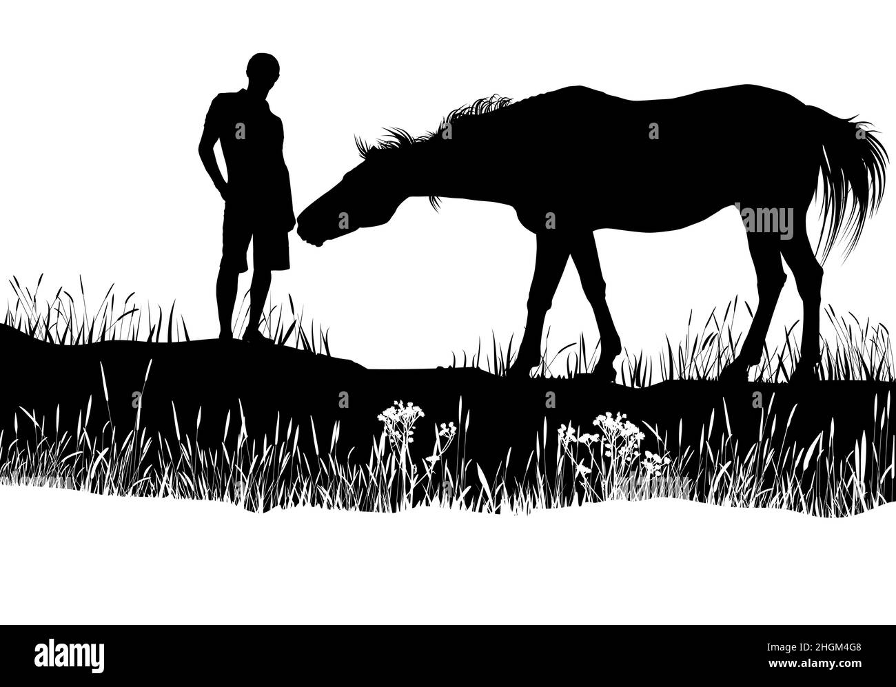 Horse and man in nature Stock Vector