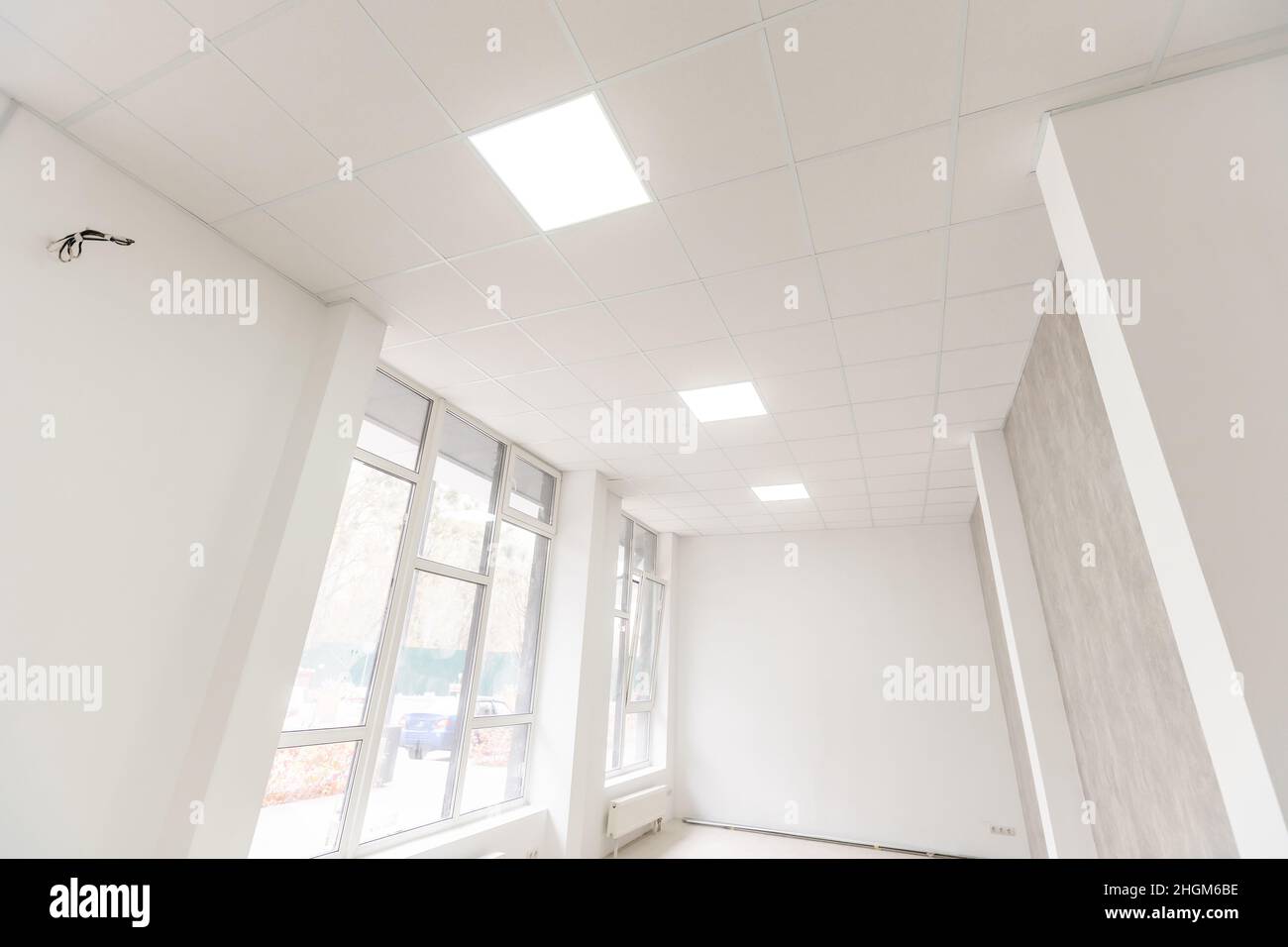 Acoustic ceiling with lighting and light channel window, Acoustic ceiling board texture Sound