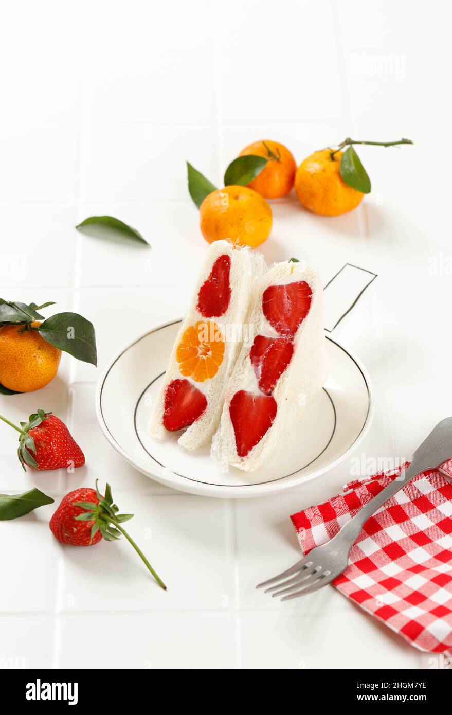 Fruit Sandwich Ichigo Sando, Japanese Popular Dessert, Sandwich with