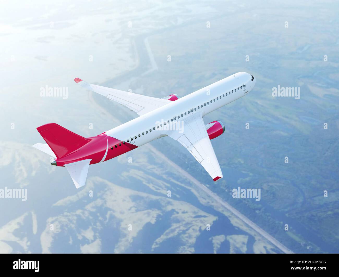 Passenger aeroplane flying, illustration Stock Photo