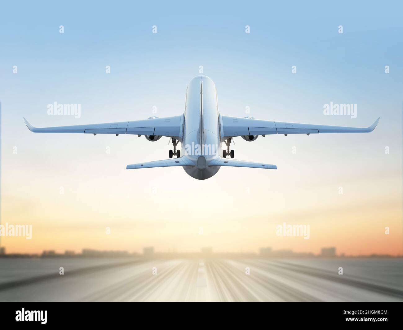 Aeroplane taking off a runway, illustration Stock Photo