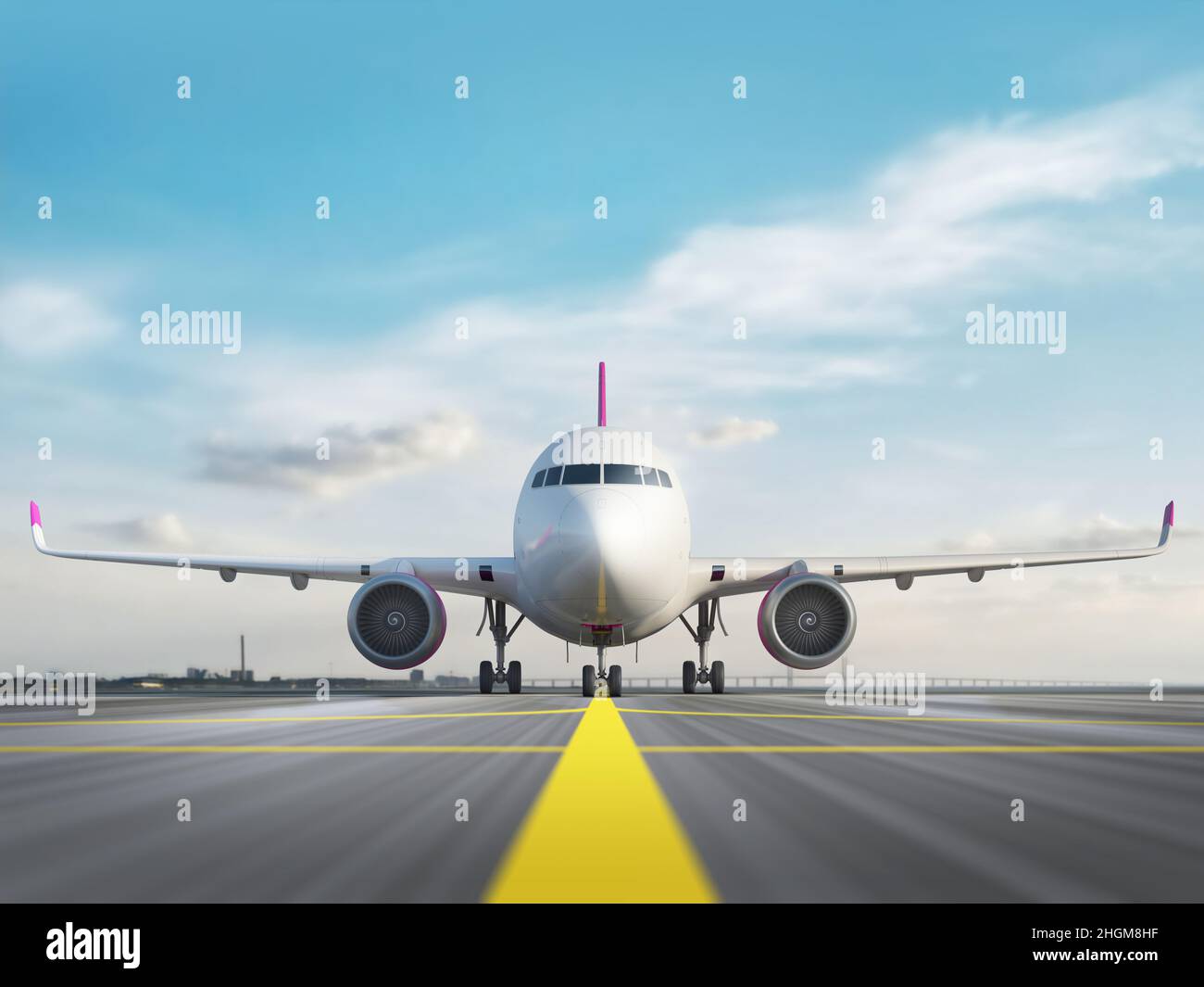 Aeroplane standing on airport runway, illustration Stock Photo