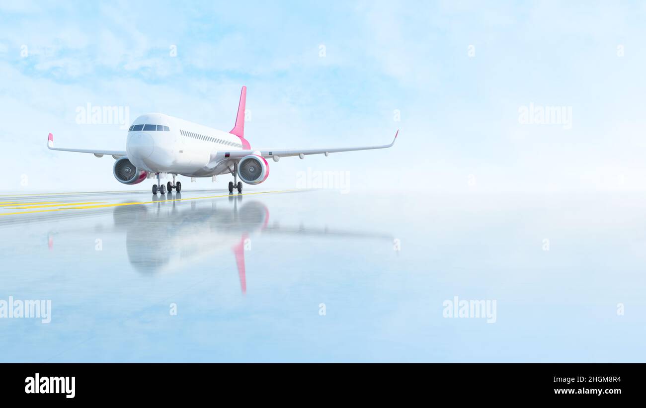 Aeroplane standing on a runway, illustration Stock Photo