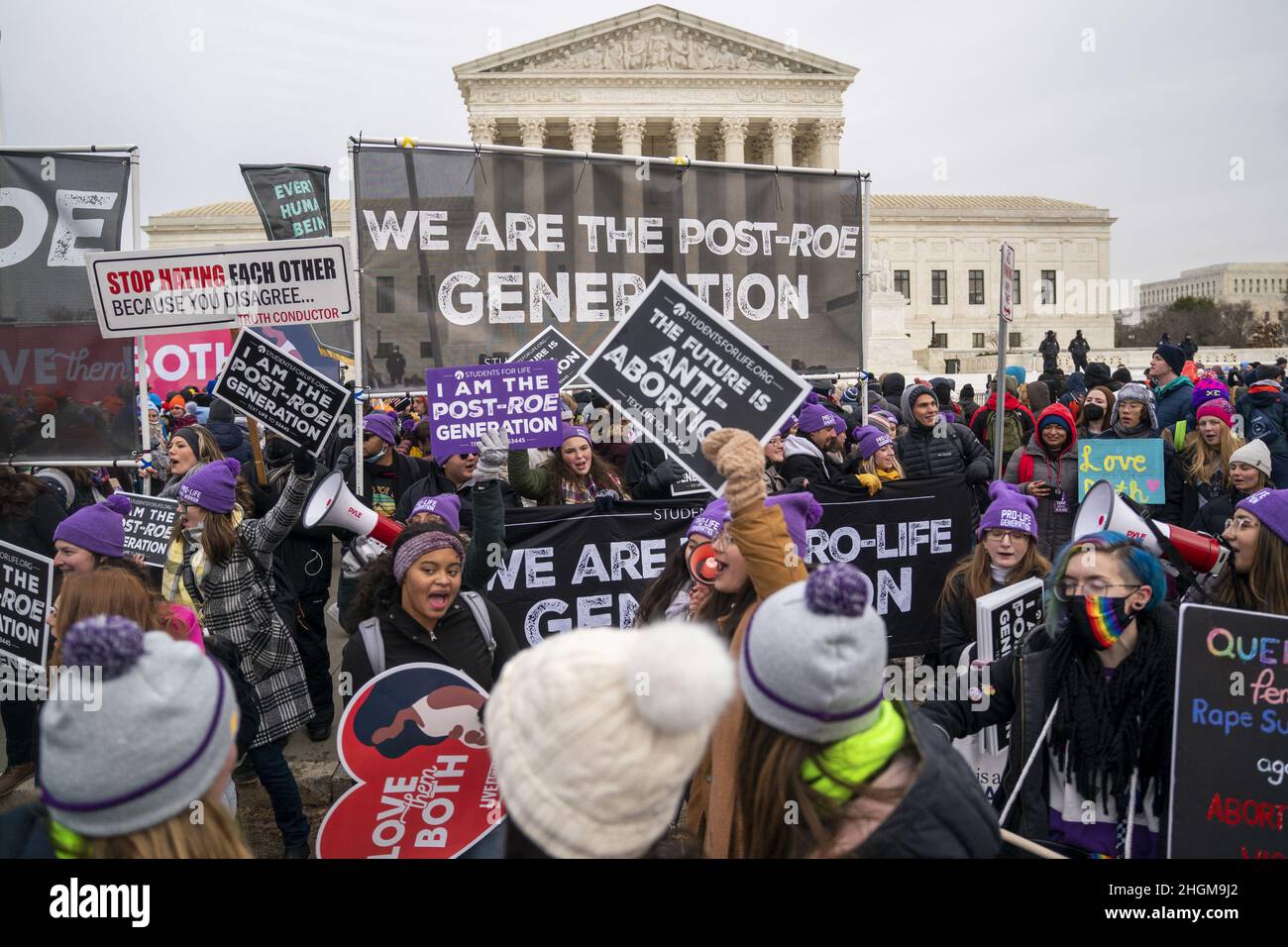 Anti-abortion activists rally in front of the Supreme Court during the 49th annual March for Life in Washington, DC, USA. 21st Jan, 2022. This year's rally happens as the Supreme Court considers restrictive abortion bans in Texas and Mississippi. Credit: UPI/Alamy Live News Stock Photo