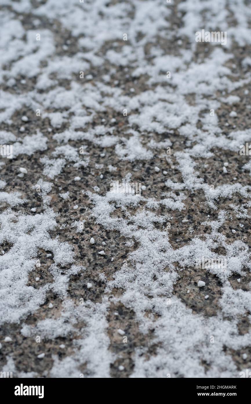 Above view of reagent or technical salt used for melting ice and snow