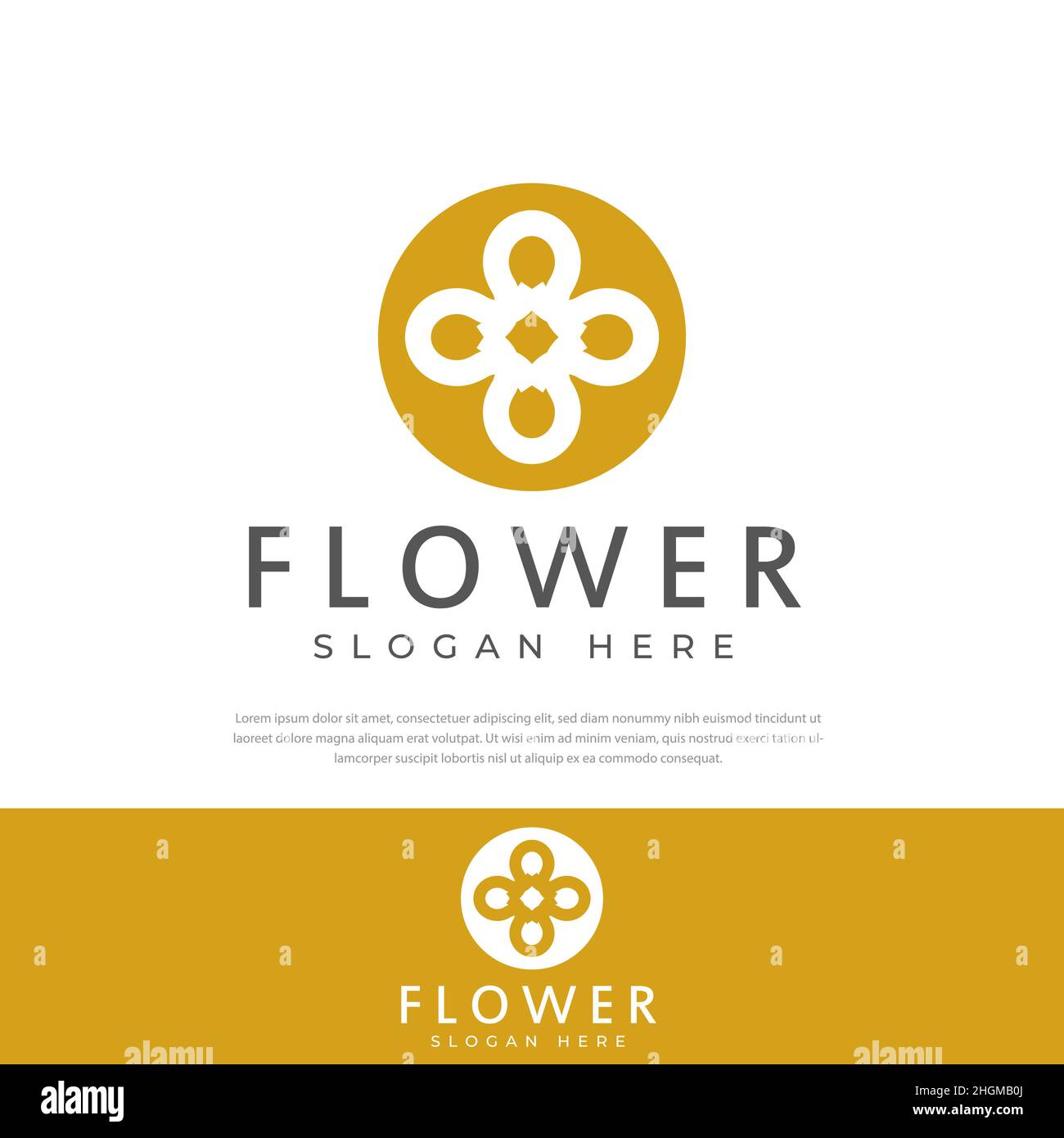 Abstract gold flower logo design. Vector flower symbol Vintage line