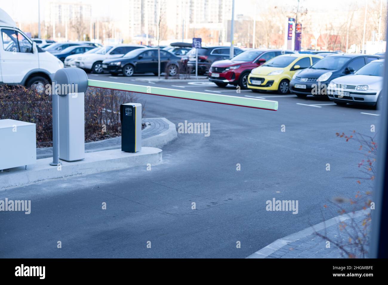 Barrier on the car parking, parking gate Stock Photo Alamy
