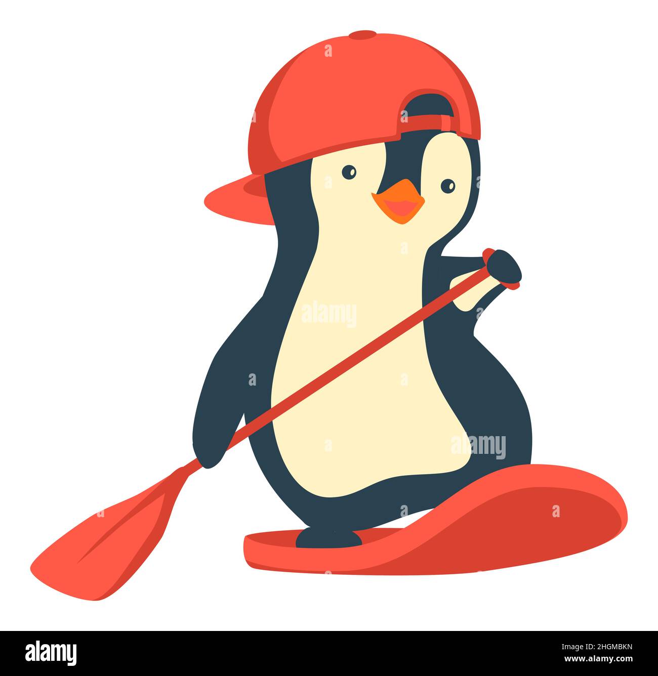 Penguin floating on SUP board. Paddle board Stock Vector