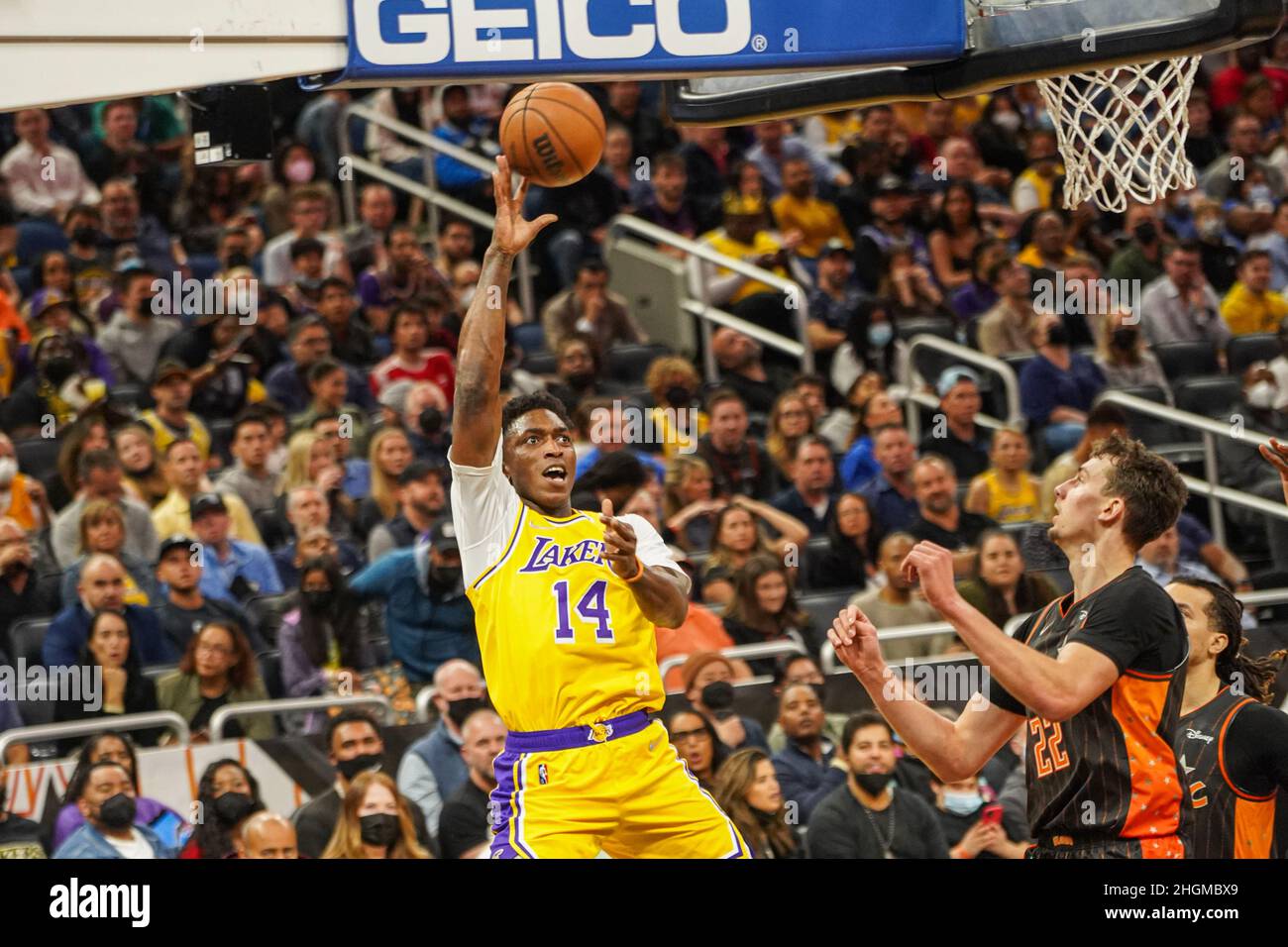 Orlando, Florida, USA, January 21, 2022, Los Angeles Lakers Shooting Guard Stanley Johnson #14 attempt to make a shot during the fourth quarter at the Amway Center.  (Photo Credit:  Marty Jean-Louis) Credit: Marty Jean-Louis/Alamy Live News Stock Photo