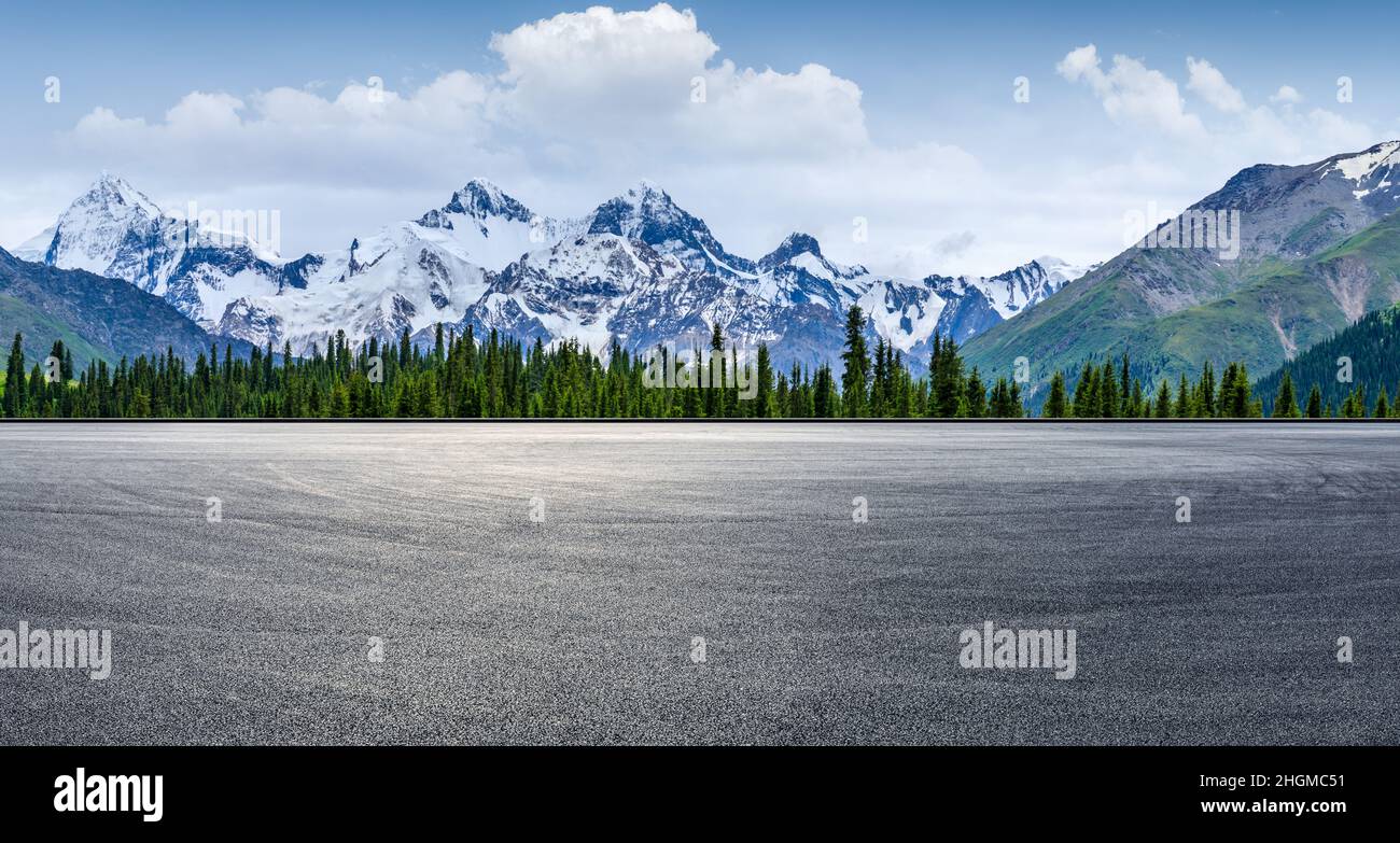Empty road and snow mountain nature background Stock Photo