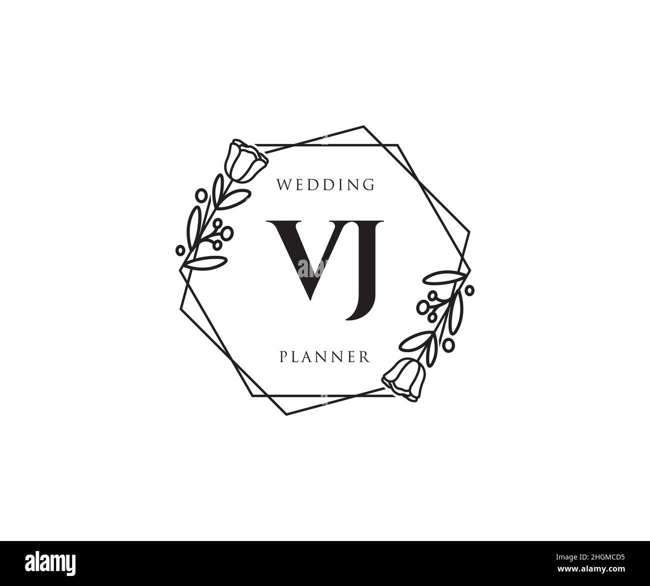 VJ feminine logo. Usable for Nature, Salon, Spa, Cosmetic and Beauty Logos. Flat Vector Logo Design Template Element. Stock Vector