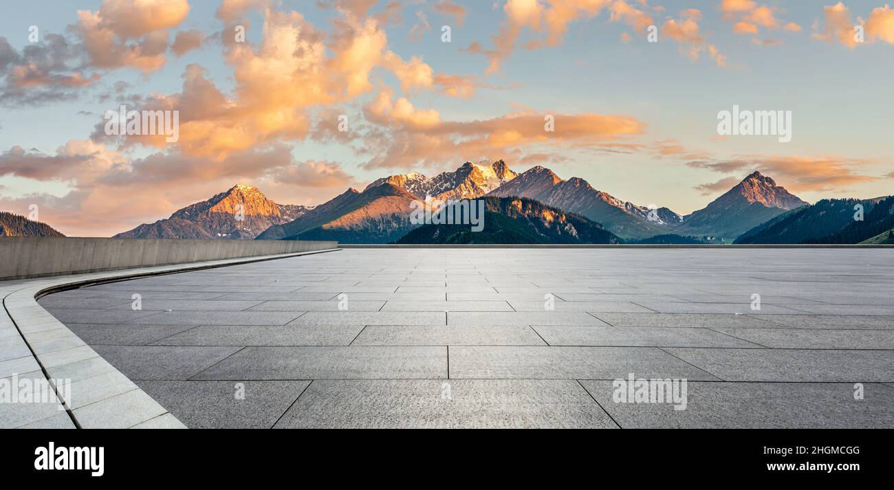 Empty square floor and mountain background Stock Photo