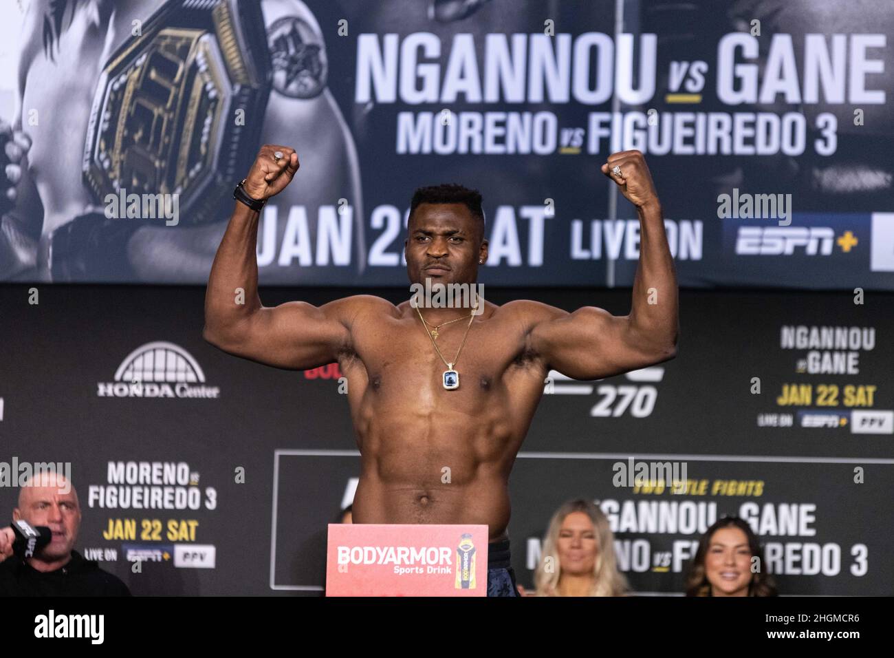 Anaheim, California, USA. 21st Jan, 2022. UFC 270: Ngannou vs Gane  weigh-ins: Francis Ngannou Champion weighed in at 257 lbs. (Credit Image: ©  Dalton Hamm/ZUMA Press Wire) Credit: ZUMA Press, Inc./Alamy Live