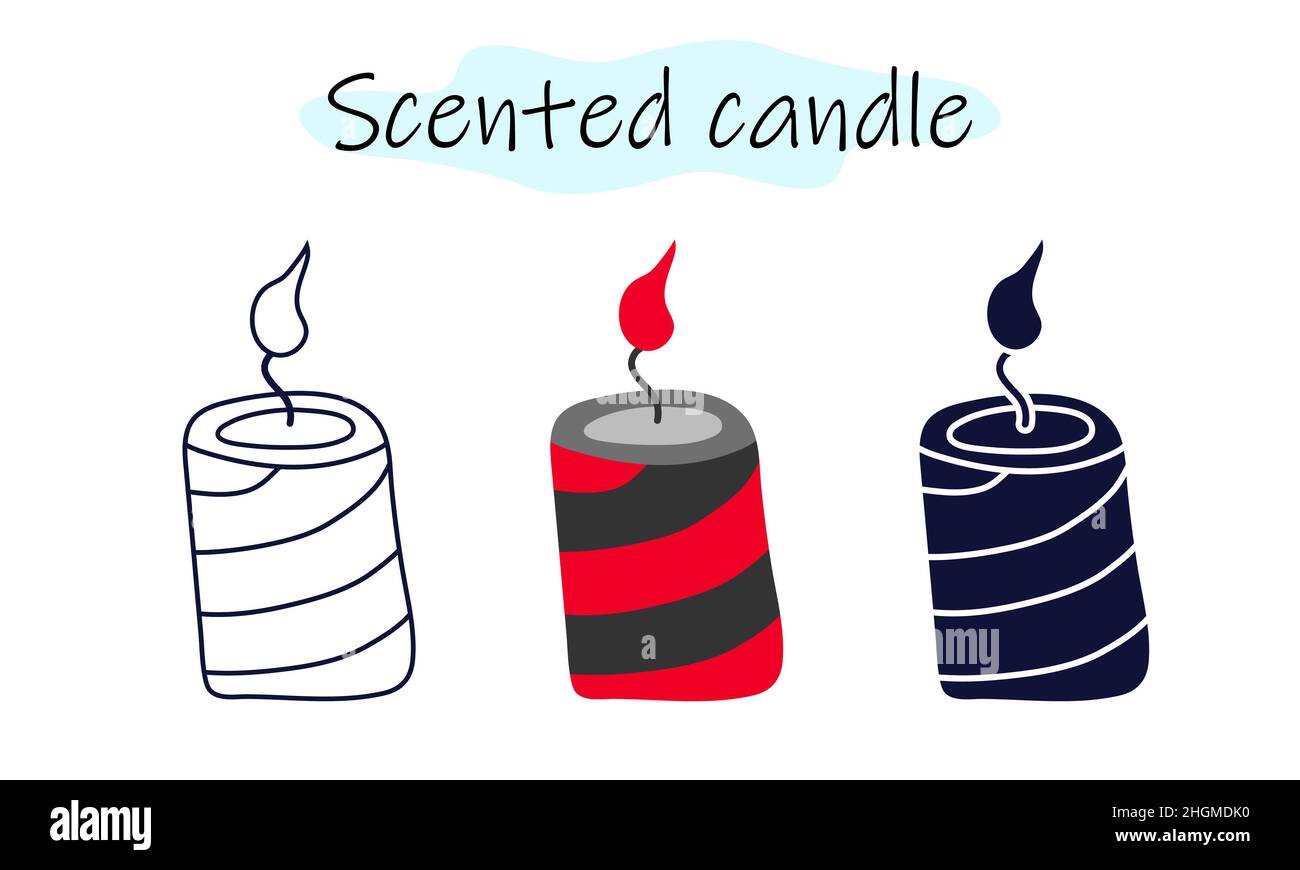 A standardshaped scented candle with a spiral pattern and a burning