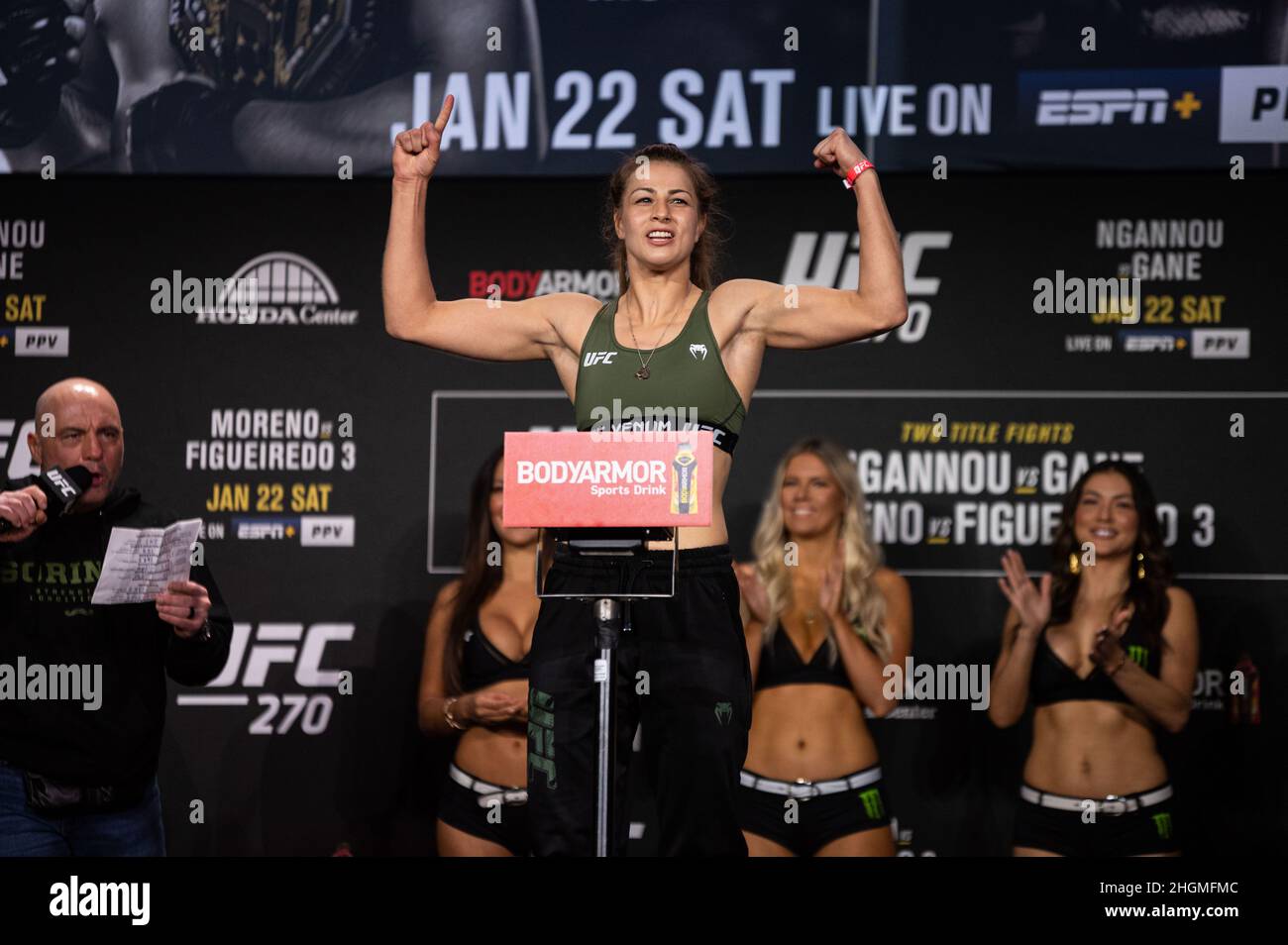 Anaheim, California, USA. 22nd Jan, 2022. UFC 270: Ngannou vs Gane  weigh-ins: Kay Hansen at 125 lbs. and Jasmine Jasudavicius at 125 lbs. at  the weigh-ins. (Credit Image: © Dalton Hamm/ZUMA Press