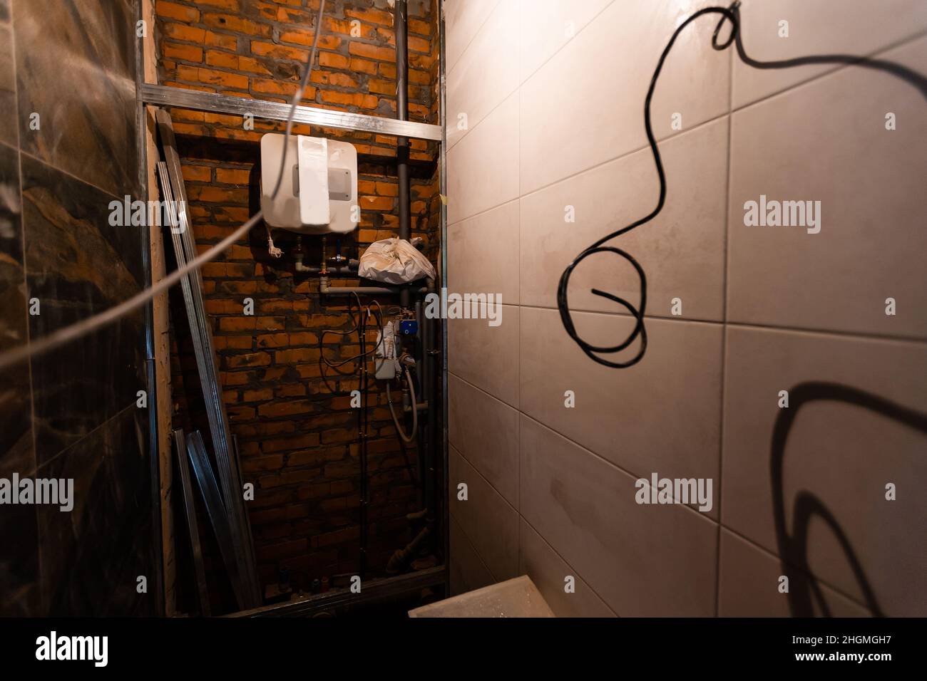 bathroom renovation removing tiles in apartment bathroom Stock Photo Alamy