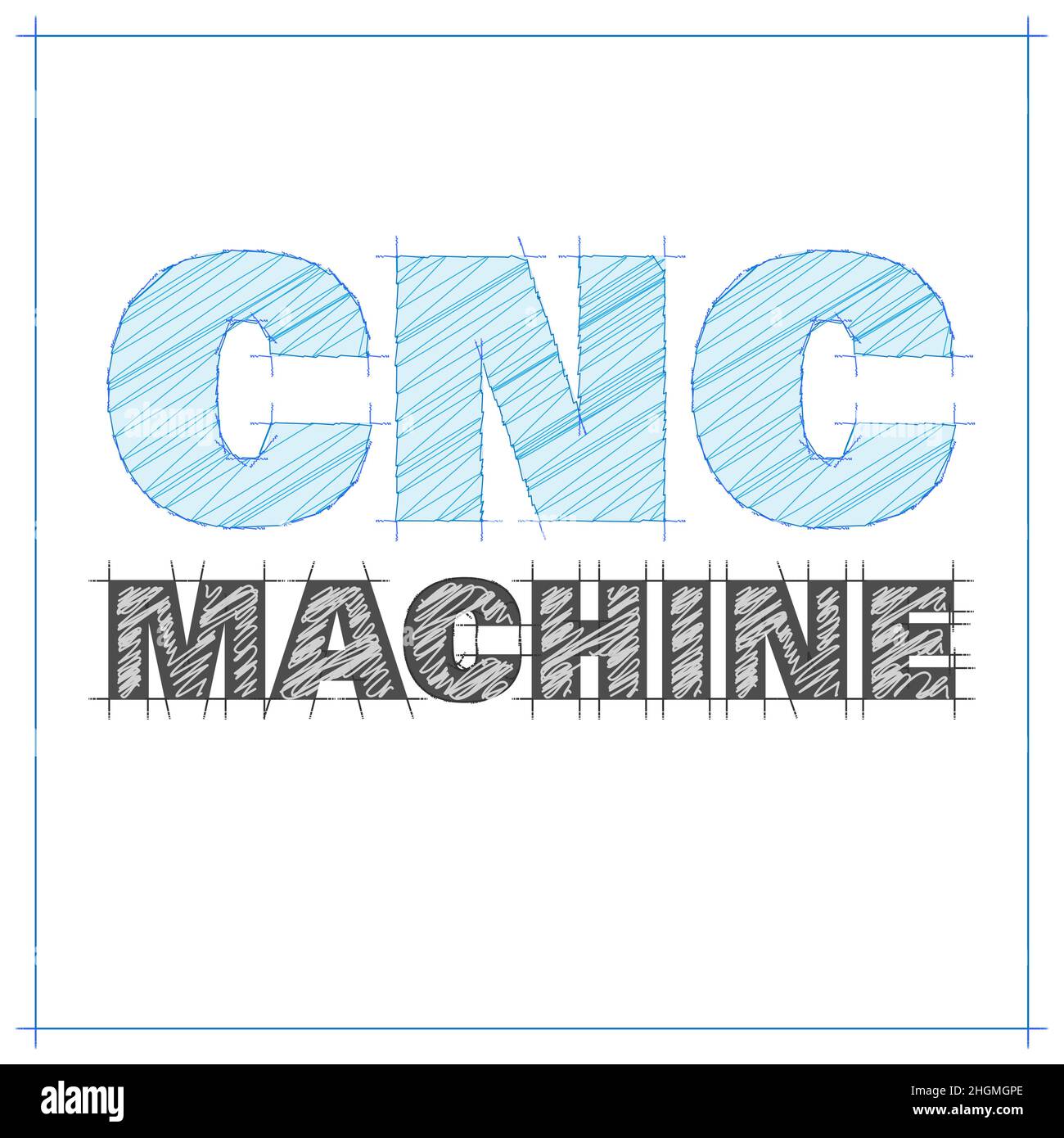 CNC Machine vector illustration in blueprint style Stock Vector