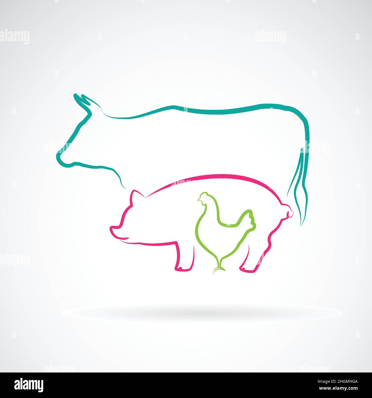 Vector group of animal farm label - cow,pig,chicken. Easy editable layered vector illustration. Stock Vector