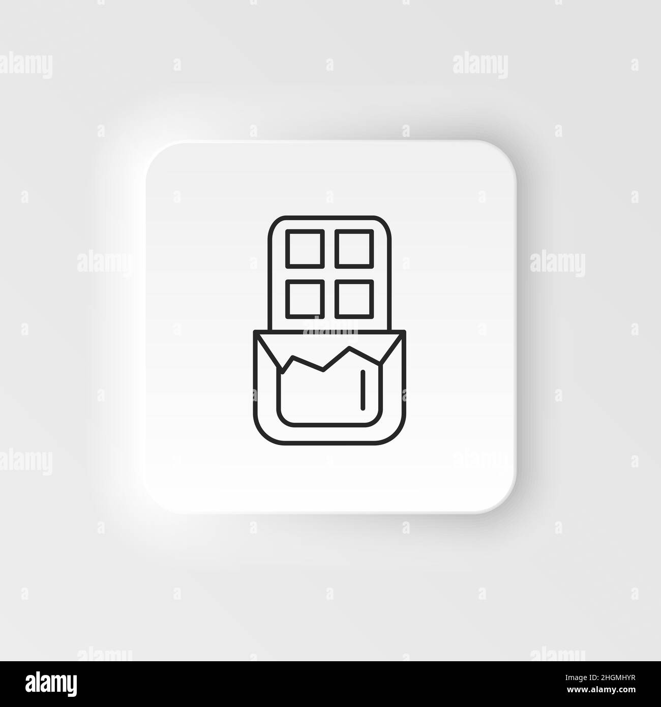 Neumorphic style food and drink vector icon. Chocolate line icon, opened chocolate on neumorphism white background Stock Vector