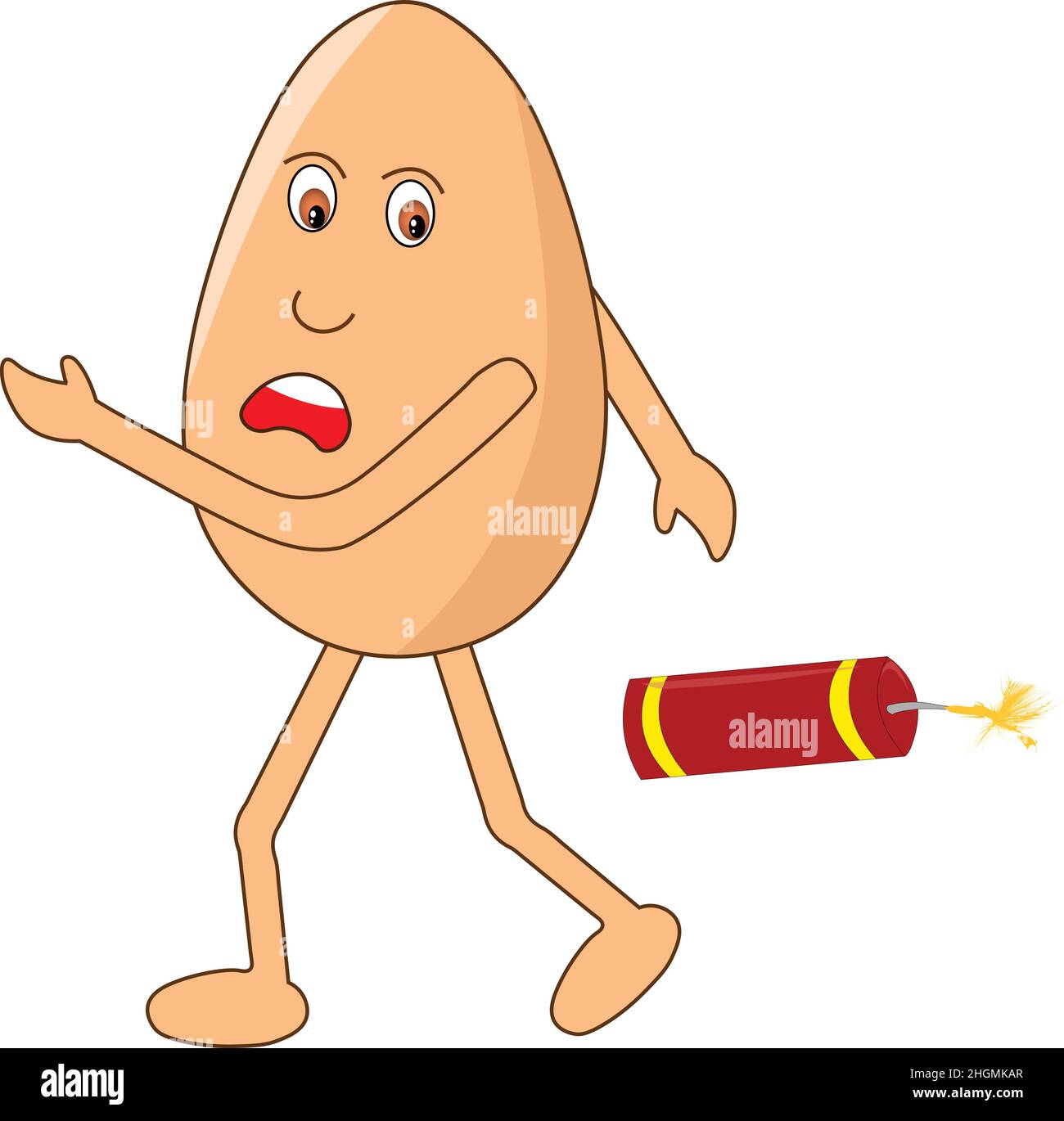 funny egg cartoon running away from a cracker Stock Vector