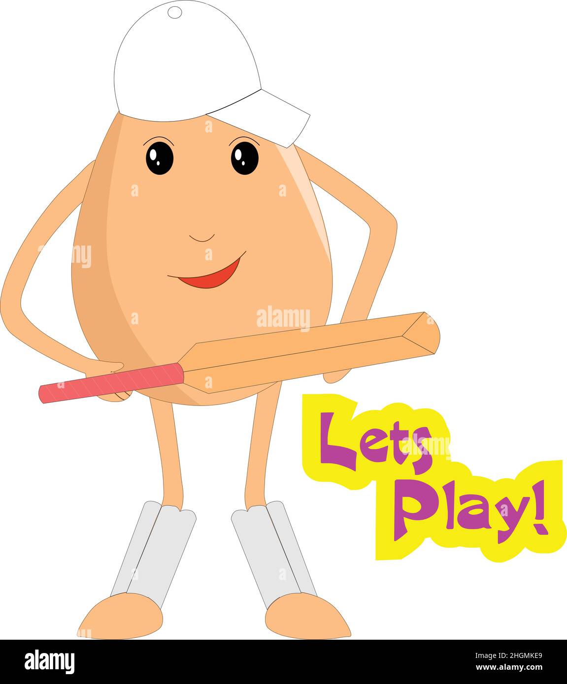 Cute egg playing cricket holding bat vector illustration cartoon Stock Vector