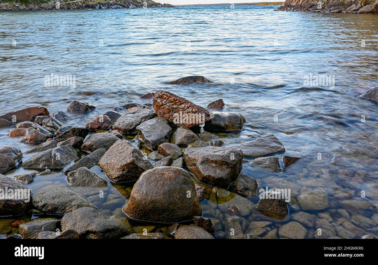 Pile of rocks in bay of lake Vattern Sweden january 2022 Stock Photo