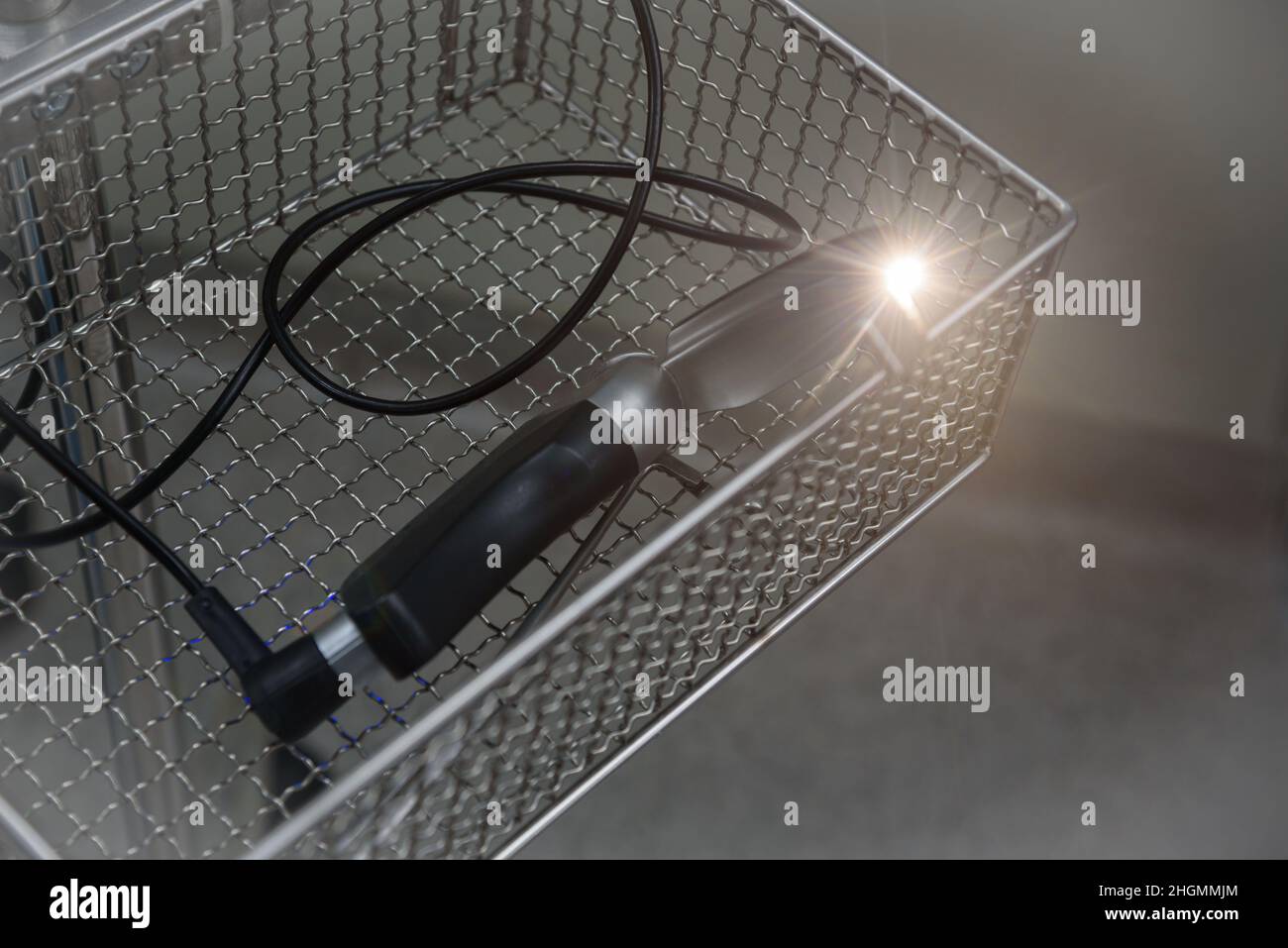 Video laryngoscope in the silver basket for anesthesia in operating room Stock Photo