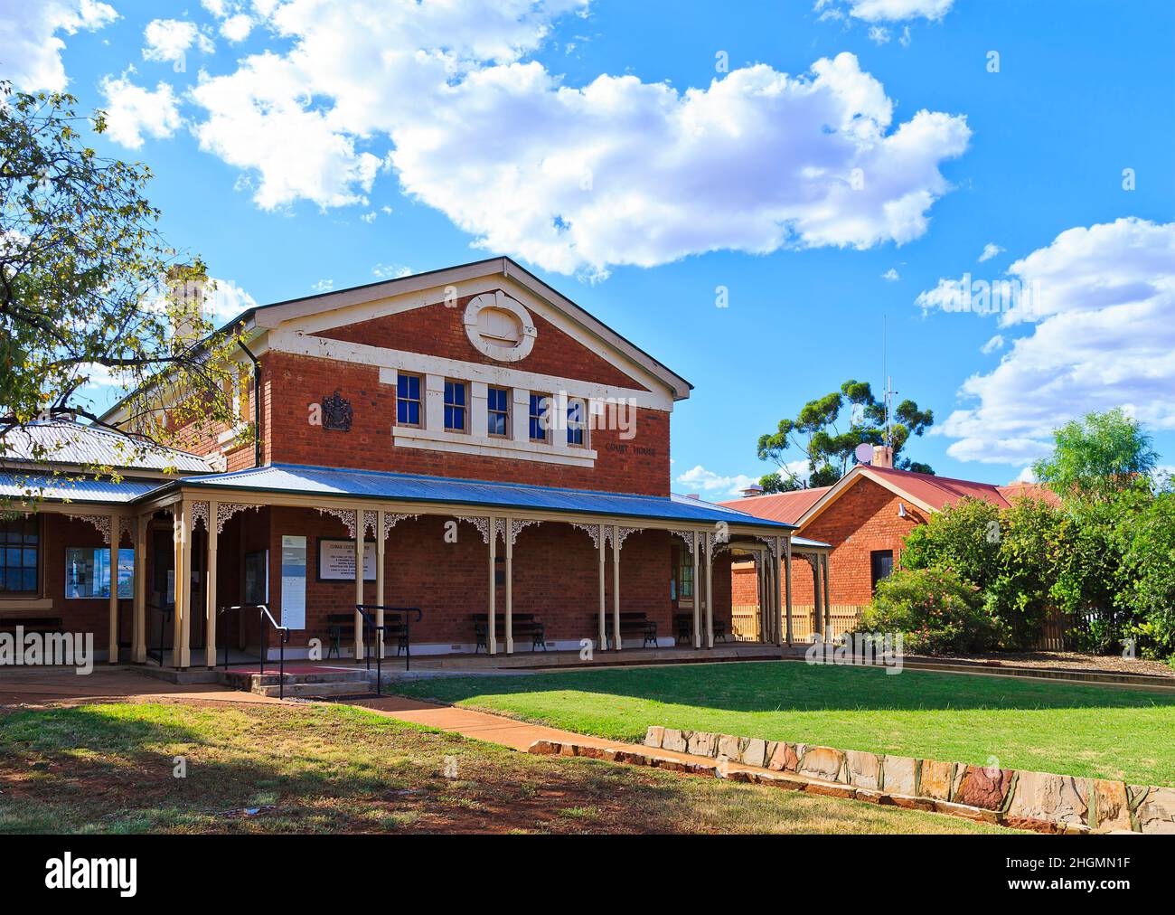 Historic building of local court house in remote rural industrial town Cobar of australian outback. Stock Photo