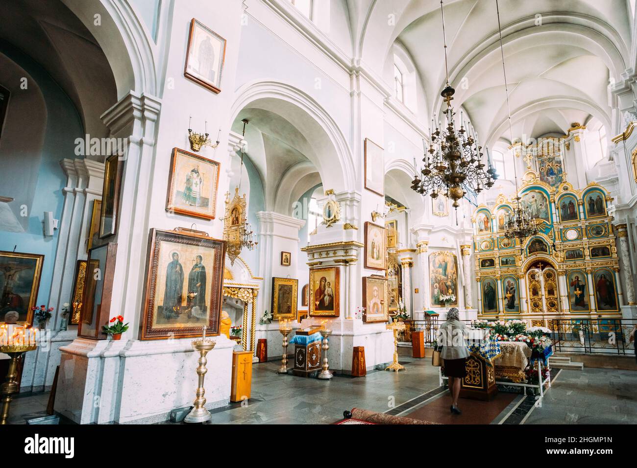 Minsk, Belarus. Interior Of Cathedral Of Holy Spirit In Minsk - The Main Orthodox Church Of Belarus. Stock Photo