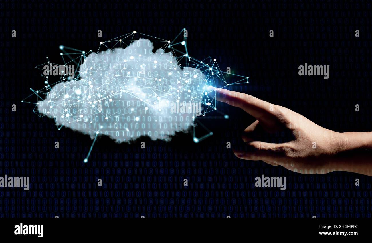 Cloud computing technology concept with 3d rendering cloud with digital ...