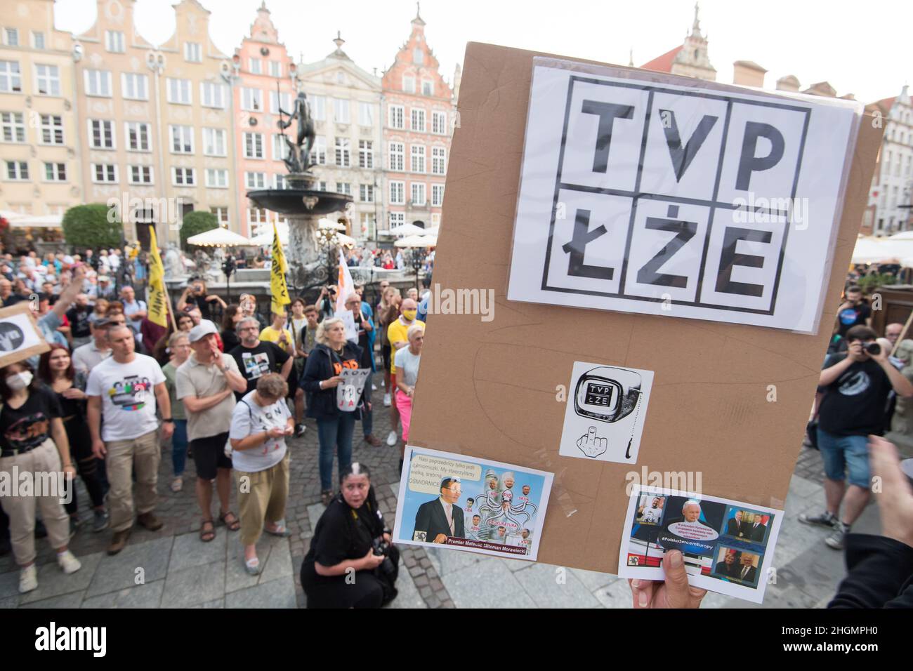 Protest against the so called Lex TVN law and in defense of free media, especially independent US-owned TVN and TVN24 in Gdansk, Poland. August 12th 2 Stock Photo