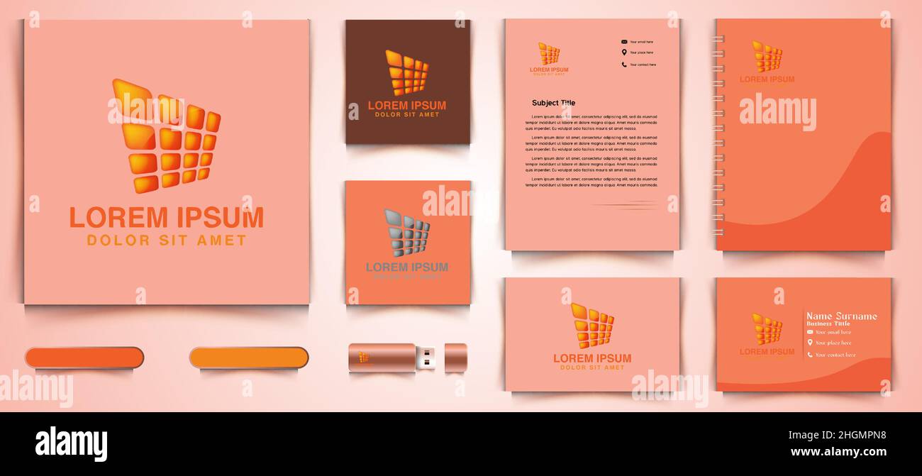 abstract orange solar panel logo and business branding template Designs Inspiration Isolated on White Background Stock Vector