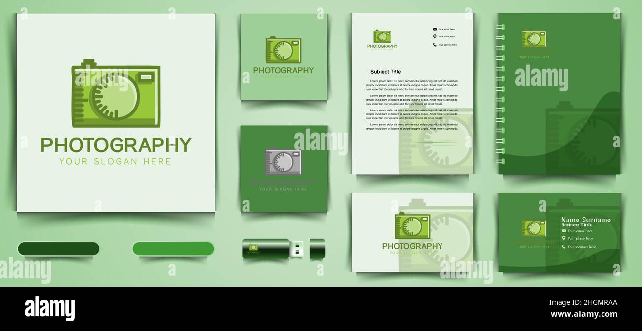 green camera logo and business branding template Designs Inspiration Isolated on White Background Stock Vector
