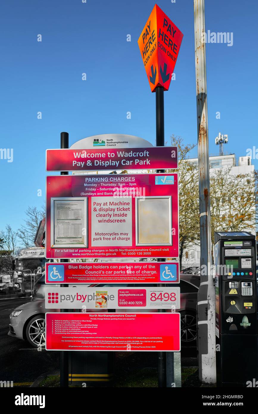 Instruction notice at the pay and display Wadcroft car park, Kettering
