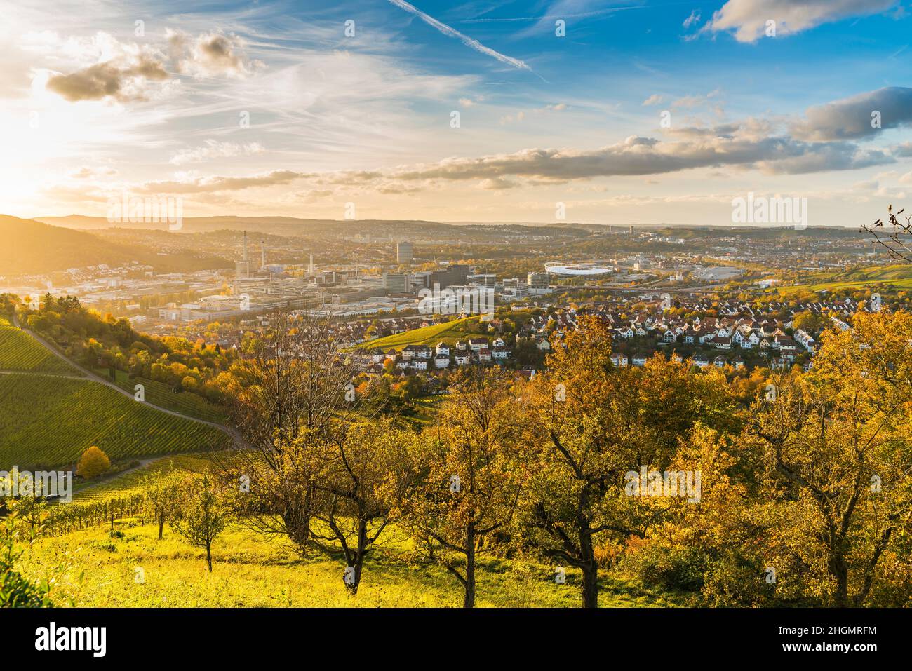Germany, Stuttgart city panorama landscape view above industry houses ...