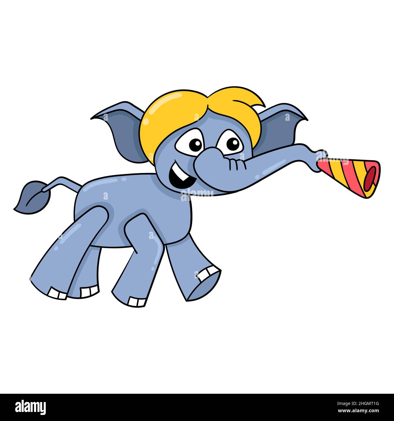 elephant carrying a birthday party trumpet, vector illustration art