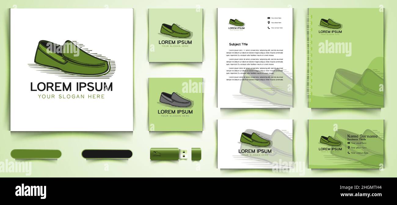 Green Shoe Logo and business card branding template design inspiration Isolated On white
