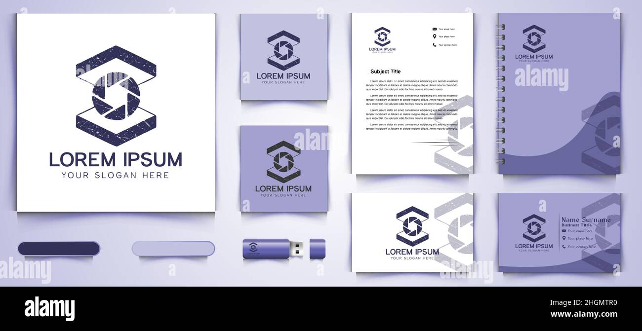 Box and lens camera Icon and business card branding template design ...