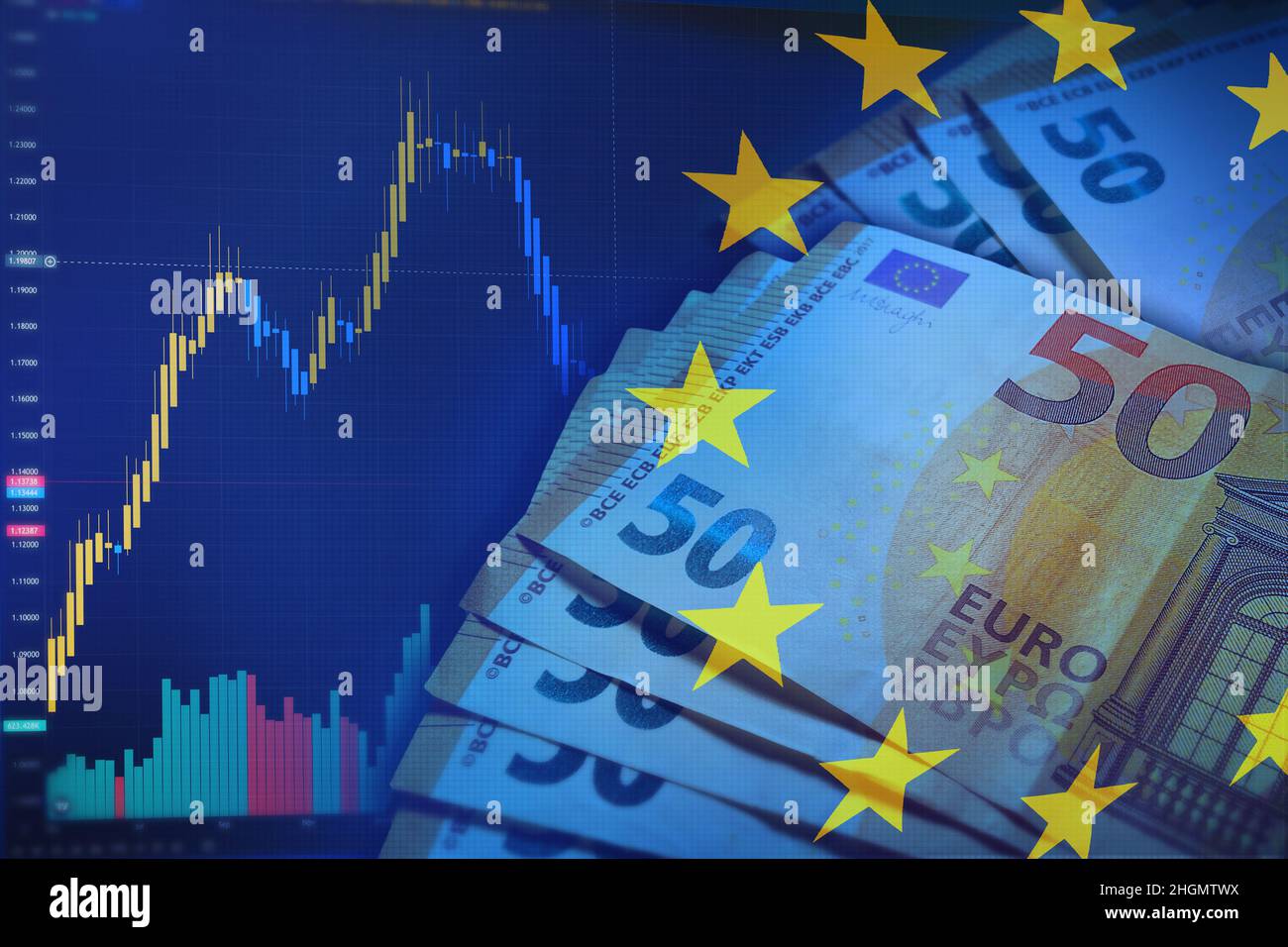 European currency Euro. Stock market. Currency market. European flag. Stock  market chart. EEC. 50 euros. Value of money Stock Photo - Alamy