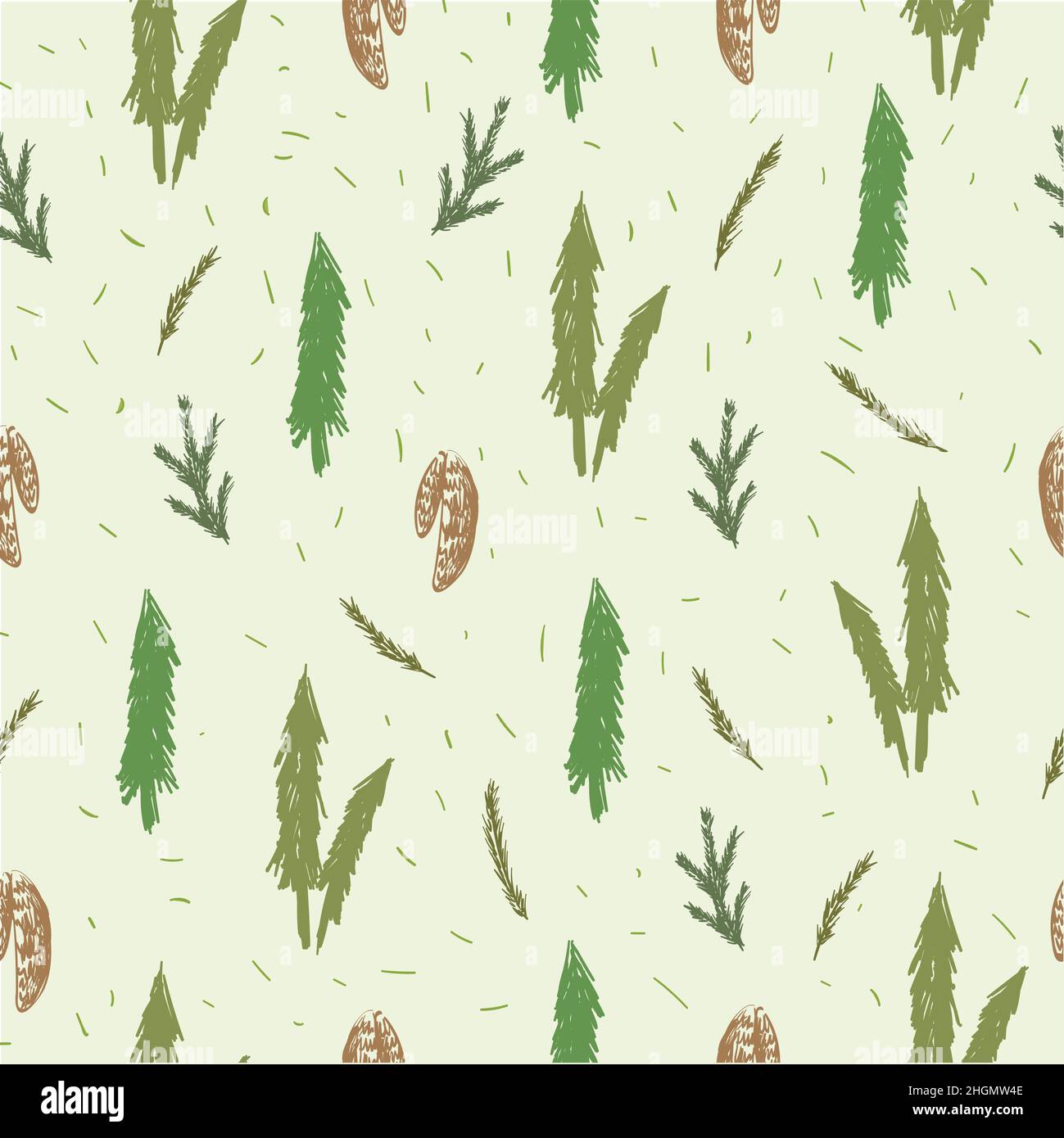 Seamless pattern with fir, spruce, cones branches Stock Vector