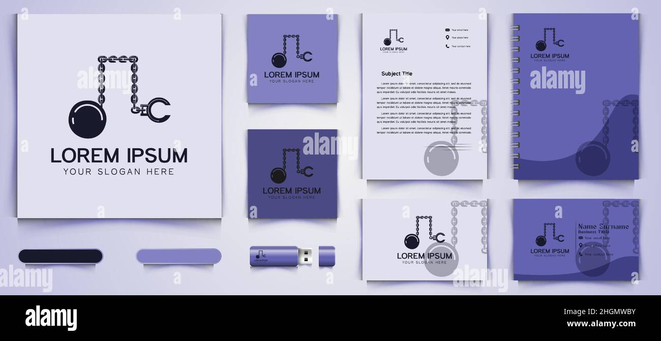 handcuffs and iron balls Logo and business card branding template ...