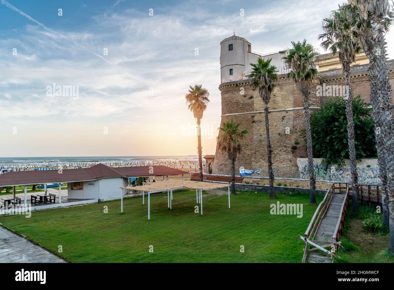 Nettuno, Rome, Italy, August 2021: View of the Forte Sangallo in Nettuno Rome. View of defensive fortress at Sunset Stock Photo