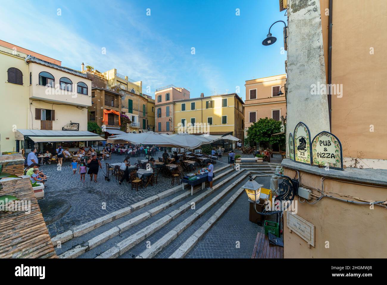 Nettuno, Rome, Italy, August 2021: Marcantonio Colonna Square inside of the Medieval old town of Neptune Stock Photo