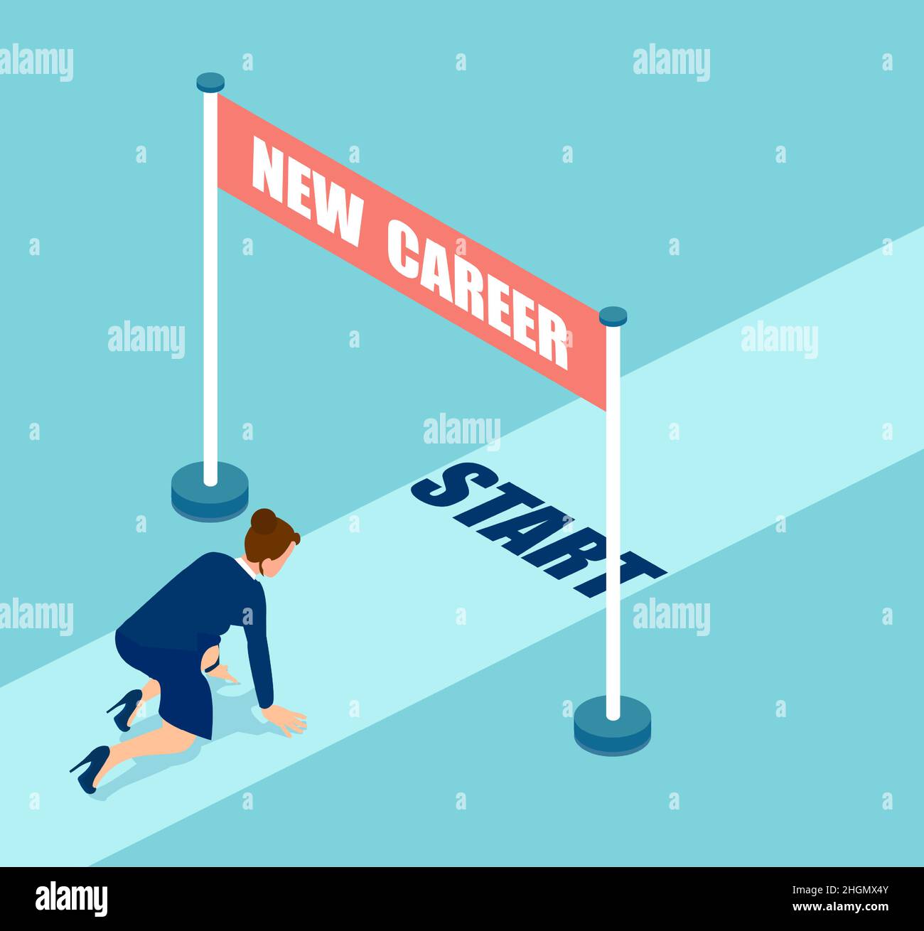 Vector of a young business woman at a start line of her new career Stock Vector
