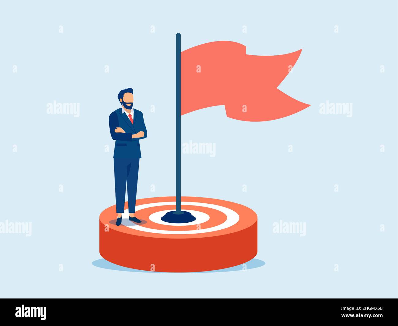Vector of a businessman standing on a target achieving his goals Stock Vector