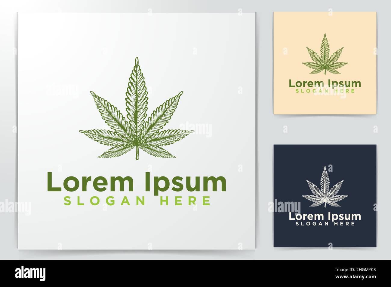 Hand Drawn Green maple cannabis Logo Designs Vector Illustration Stock Vector