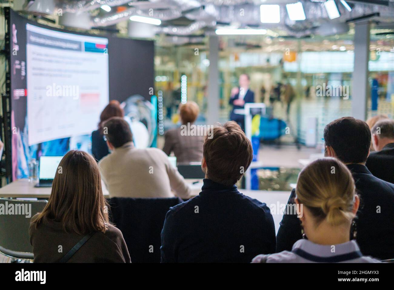 People gathering in modern hall during business forum Stock Photo - Alamy