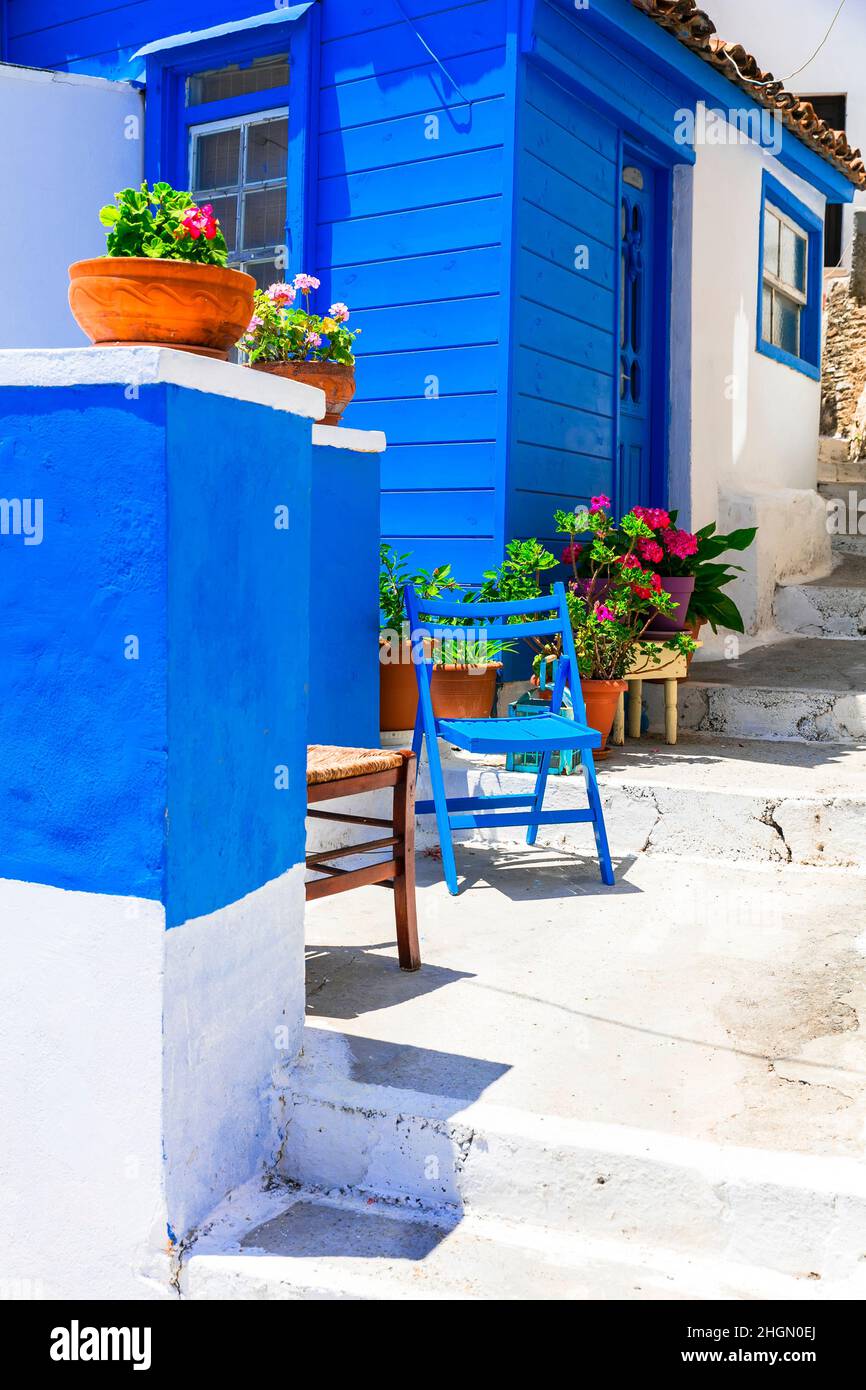 Traditional colorful Greece series - charmng streets of Kokkari village, Samos island Stock Photo