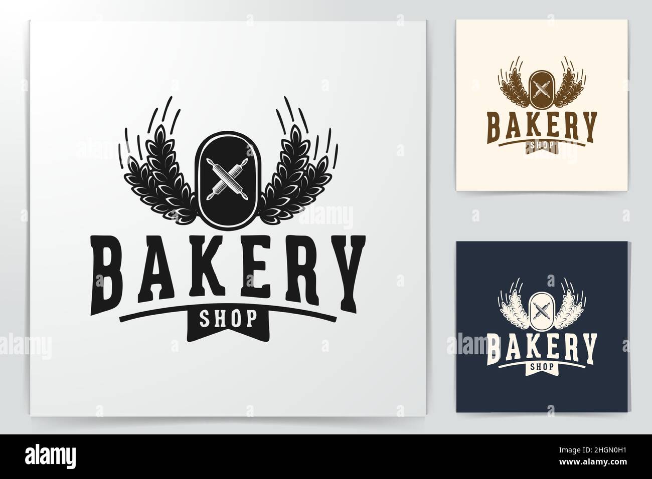 crossed rolling pin and wheat, vintage bakery logo Designs Inspiration ...