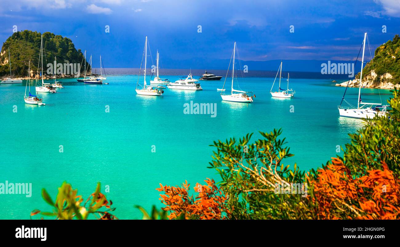 Paxos Ionian Islands Of Greece Beautiful Turquoise Bay In Lakka View paxos-ionian-islands-of-greece-beautiful-turquoise-bay-in-lakka-view
